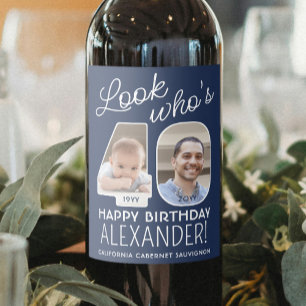 DIY Colours • Look Who's 40 Birthday Party 2 Photo Wine Label