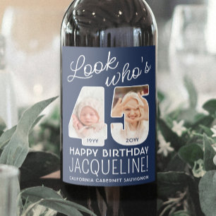 DIY Colours • Look Who's 45 Birthday Party 2 Photo Wine Label