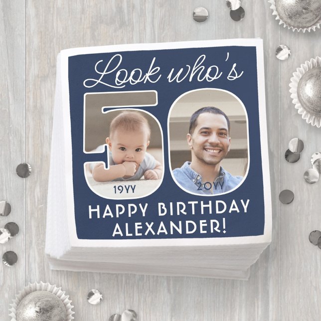 DIY Colours • Look Who's 50 Birthday Party 2 Photo Napkin (Creator Uploaded)