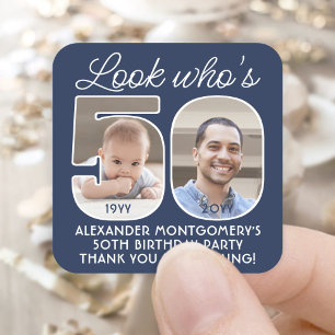 DIY Colours • Look Who's 50 Birthday Party 2 Photo Square Sticker