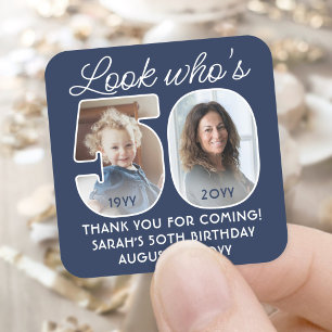 DIY Colours • Look Who's 50 Birthday Party 2 Photo Square Sticker