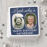 DIY Colours • Look Who's 60 Birthday Party 2 Photo Napkin<br><div class="desc">Look who's 60! Add an elegant personalised touch to 60th birthday party decorations for him or her with stylish custom photo paper napkins. Pictures and wording on this template are simple to customise. The navy blue and white colours for the background, text and number outlines can all be customised by...</div>