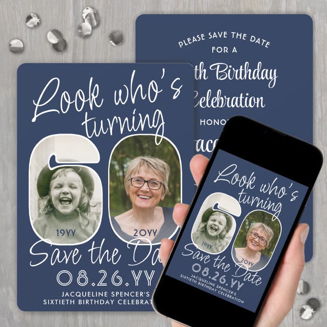DIY Colours • Look Who's 60 Birthday Party 2 Photo Save The Date (Creator Uploaded)