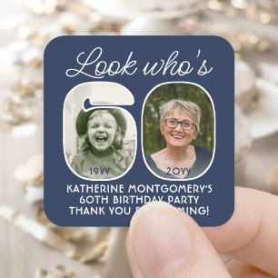 DIY Colours • Look Who's 60 Birthday Party 2 Photo Square Sticker