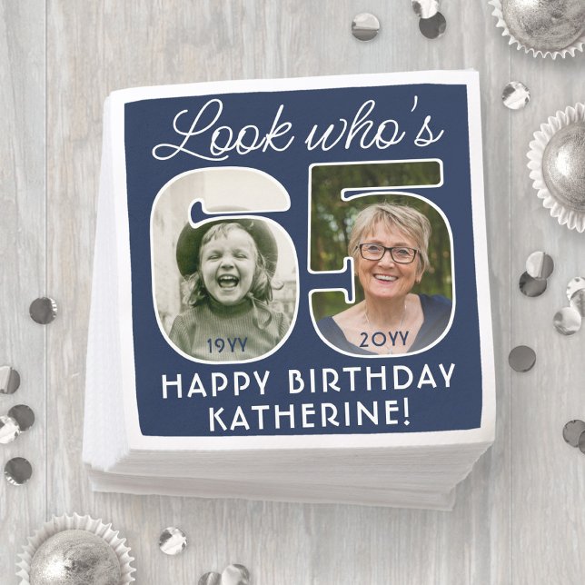 DIY Colours • Look Who's 65 Birthday Party 2 Photo Napkin (Creator Uploaded)