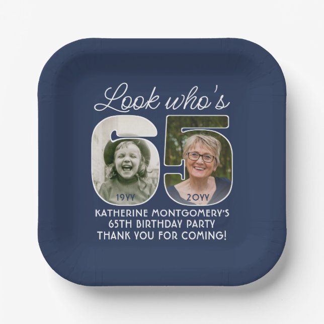 DIY Colours • Look Who's 65 Birthday Party 2 Photo Paper Plate (Front)