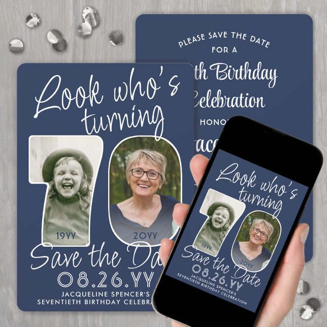 DIY Colours • Look Who's 70 Birthday Party 2 Photo Save The Date (Creator Uploaded)