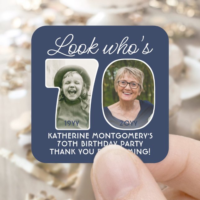 DIY Colours • Look Who's 70 Birthday Party 2 Photo Square Sticker (Creator Uploaded)