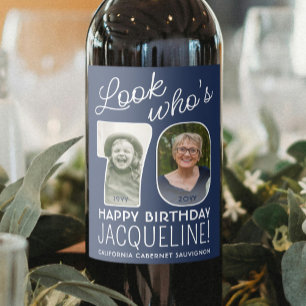 DIY Colours • Look Who's 70 Birthday Party 2 Photo Wine Label