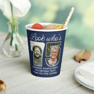 DIY Colours • Look Who's 75 • Photo Birthday Party Paper Cups