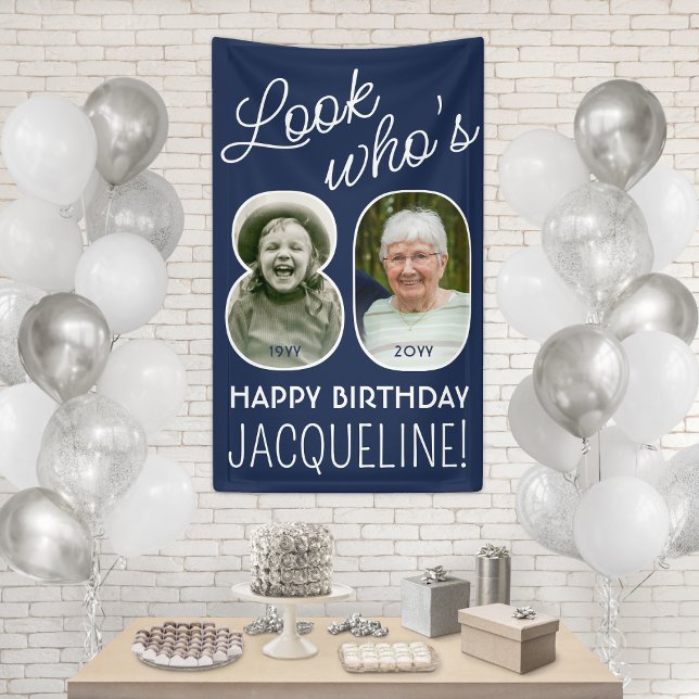 DIY Colours • Look Who's 80 Birthday Party 2 Photo Banner (Creator Uploaded)