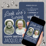 DIY Colours • Look Who's 80 Birthday Party 2 Photo Invitation<br><div class="desc">Look who's turning 80! Invite family and friends to an elegant 80th birthday celebration for him or her with custom 2 photo party invitations. Pictures and wording on this template are simple to personalise. The navy blue and white colours for the background, text and number outlines can all be customised...</div>