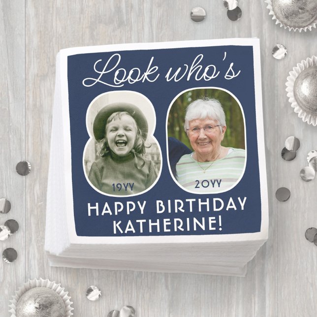 DIY Colours • Look Who's 80 Birthday Party 2 Photo Napkin (Creator Uploaded)