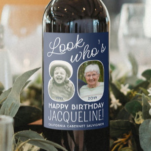 DIY Colours • Look Who's 80 Birthday Party 2 Photo Wine Label