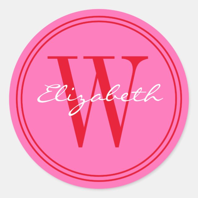 DIY Colours Name Monogram Envelope Seals Red Pink (Front)