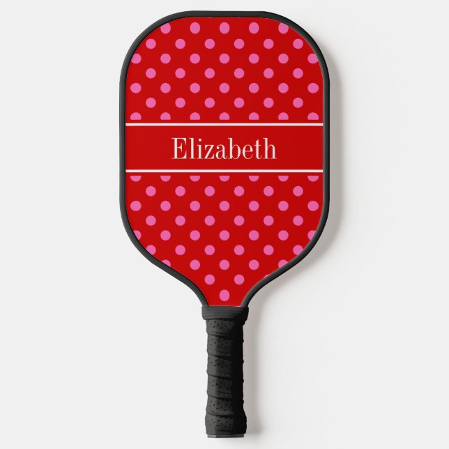 DIY Colours Polka Dots Red Ribbon Hot Pink BG S Pickleball Paddle (Front)