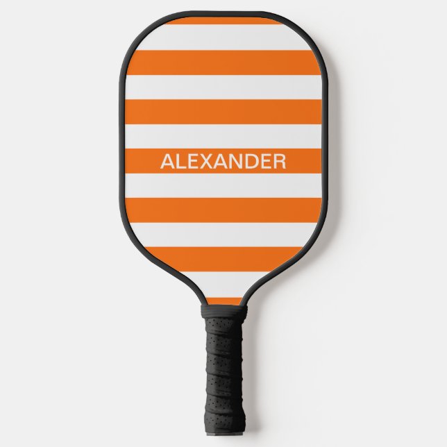 DIY Colours Pumpkin White Stripes Name Monogram S Pickleball Paddle (Front)