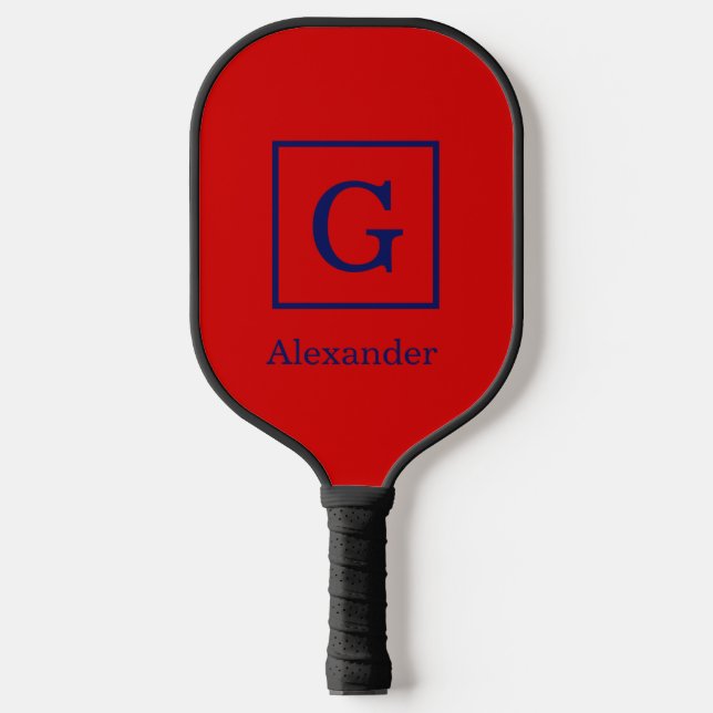DIY Colours Red Navy Framed Initial Monogram SV Pickleball Paddle (Front)