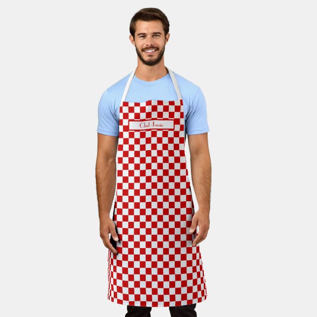 DIY Colours Red White Chequerboard Pattern  Apron (Worn)