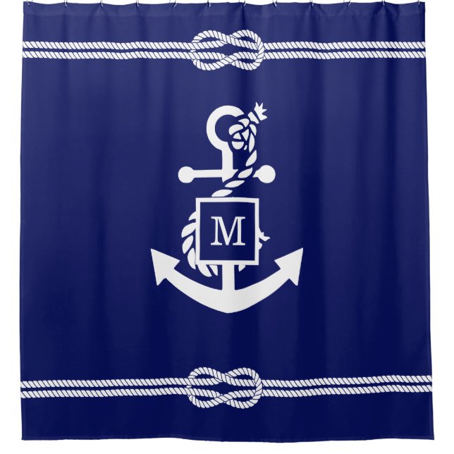 DIY Colours Rope Knot Anchor Monogram Navy White Shower Curtain (Front)