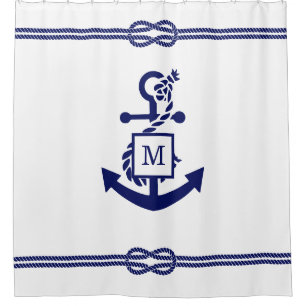 DIY Colours Rope Knot Anchor Monogram White Navy Shower Curtain