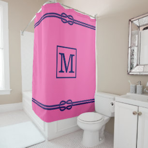 DIY Colours Rope Knot Framed LG Monogram Pink Navy Shower Curtain