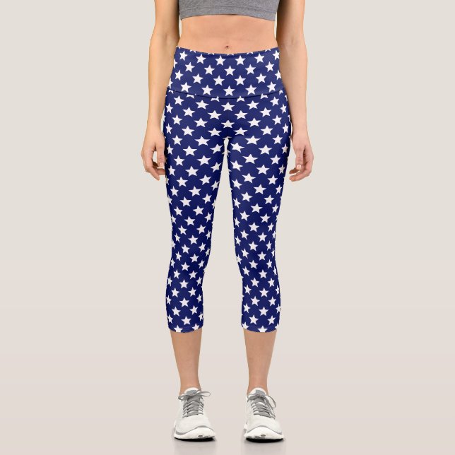 DIY Colours Stars White Navy Capri Leggings (Front)
