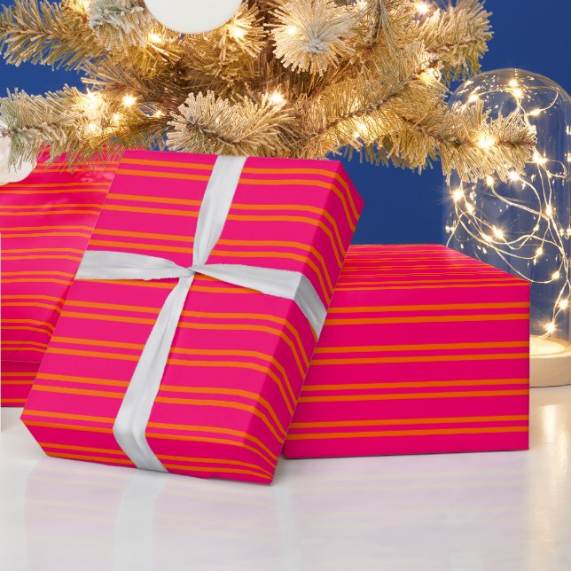 DIY Colours Uneven Stripes #2 Raspberry Orange Wrapping Paper (Holidays)