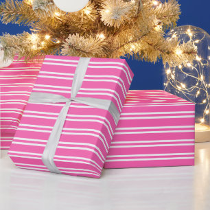 DIY Colours Uneven Stripes #2 SV Hot Pink White Wrapping Paper