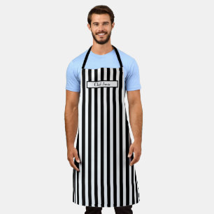 DIY Colours Vertical Stripe Black White Apron