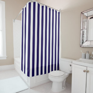 DIY Colours Vertical Stripe NL #0 Dark Blue White Shower Curtain