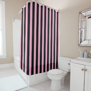 DIY Colours Vertical Stripe NL #0 Lt Pink Black Shower Curtain