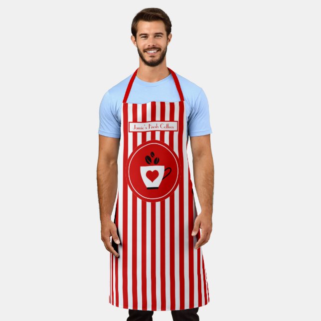 DIY Colours Vertical Stripe Red White Coffee Bar # Apron (Worn)