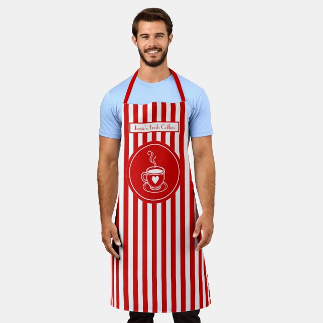 DIY Colours Vertical Stripe Red White Coffee Brewe Apron (Worn)