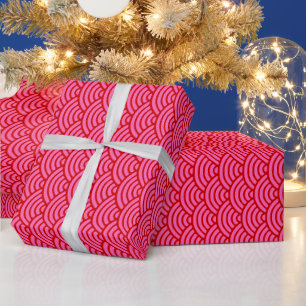 DIY Colours Waves Japanese Seigaiha Ht Pink Red Wrapping Paper