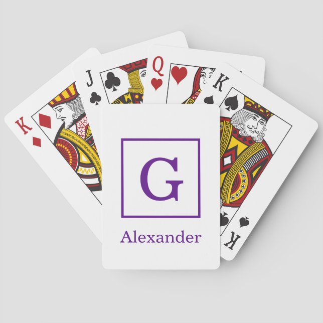 DIY Colours White Purple Framed Initial Monogram S Playing Cards (Back)