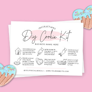DIY Cookie Kit Instructions Blush Pink Watercolor Business Card