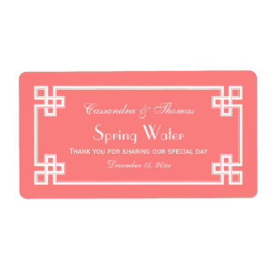 DIY Coral Wht Greek Key Frame H Water Bottle Label