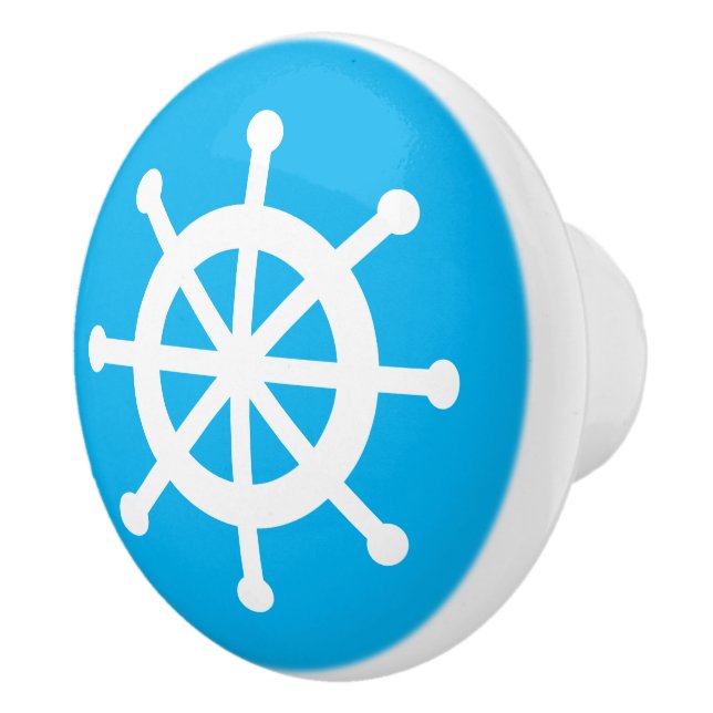 DIY Custom Colour Blue and White Ship Wheel A13 Ceramic Knob (Right)