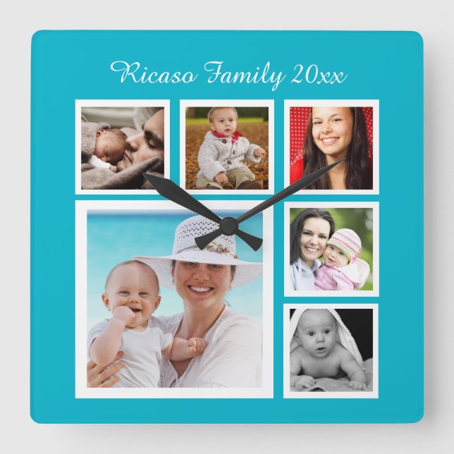 DIY Custom Personalized Photo Collage Template Square Wall Clock (Front)