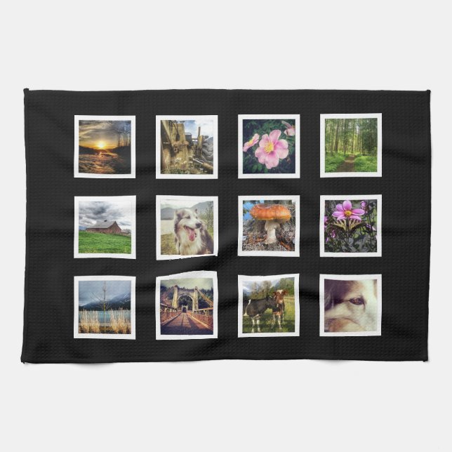DIY Custom Photo Collage with 12 Photos Tea Towel (Horizontal)