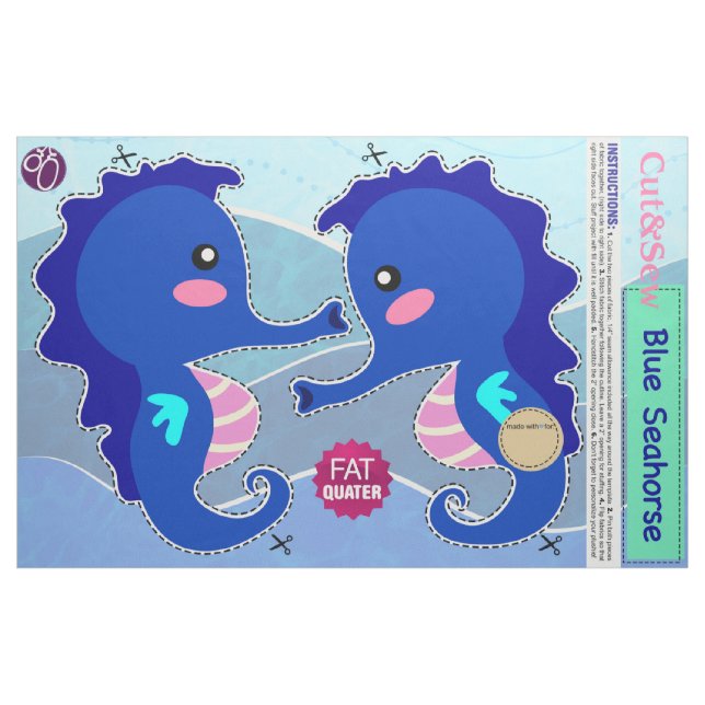 DIY Cut & Sew: Blue Seahorse Fabric (Fat Quarter)