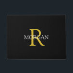 DIY Elegant Gold Monogram & White Name, Black Doormat<br><div class="desc">Personalise this trendy black doormat with Gold Monogram and White Name. A simple,  yet elegant design for him or her.</div>