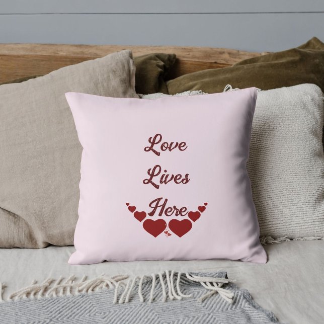 DIY Elegant Script Red Heart Valentine's Day Pink Cushion (Creator Uploaded)