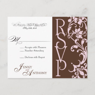 DIY Elegant Simple RSVP in Chocolate and Pink Card
