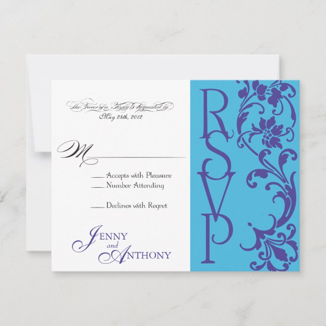 DIY Elegant Simple RSVP Vintage Purple & Sky Blue (Front)