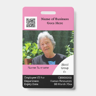 DIY Employee ID card pink black white template Badge