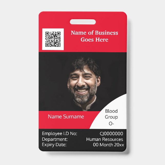 DIY Employee ID card red black white template Badge (Front)