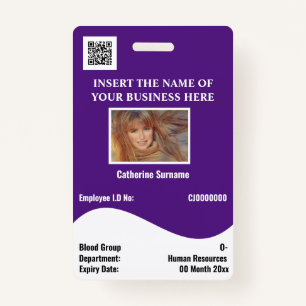 DIY employee ID card white wave purple horizontal ID Badge