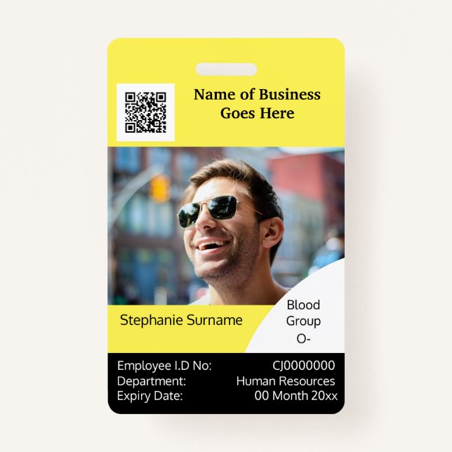 DIY Employee ID card yellow black white ID Badge (Front)